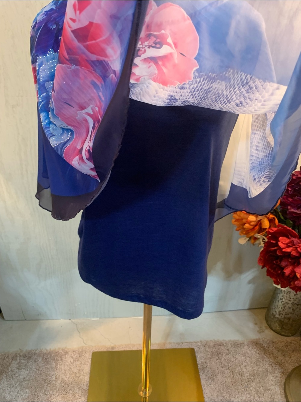Rebecca Malone Blue and Light Blue Sheer Tie-Neck Blouse - Picture 2 of 7